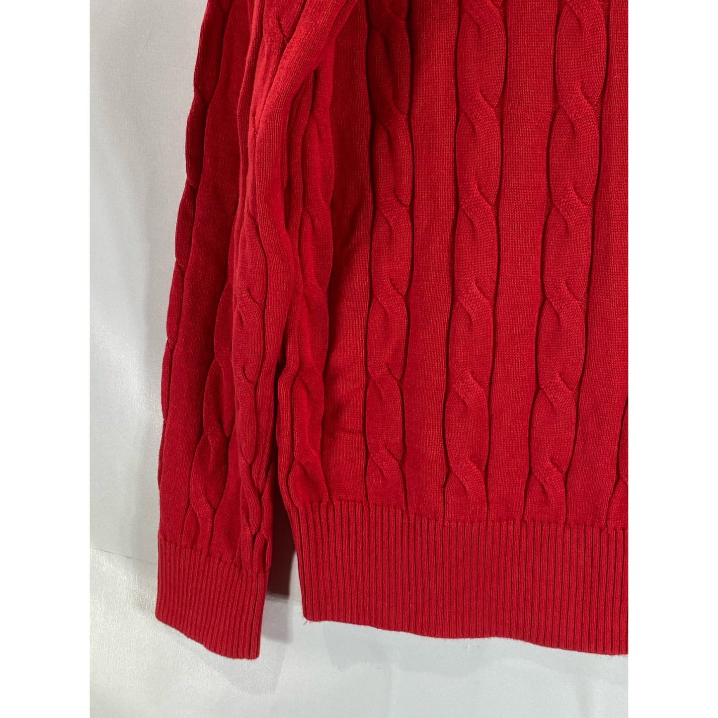 TOMMY HILFIGER Men's Red Cable-Knit Crewneck Flag Logo Pullover Sweater SZ M