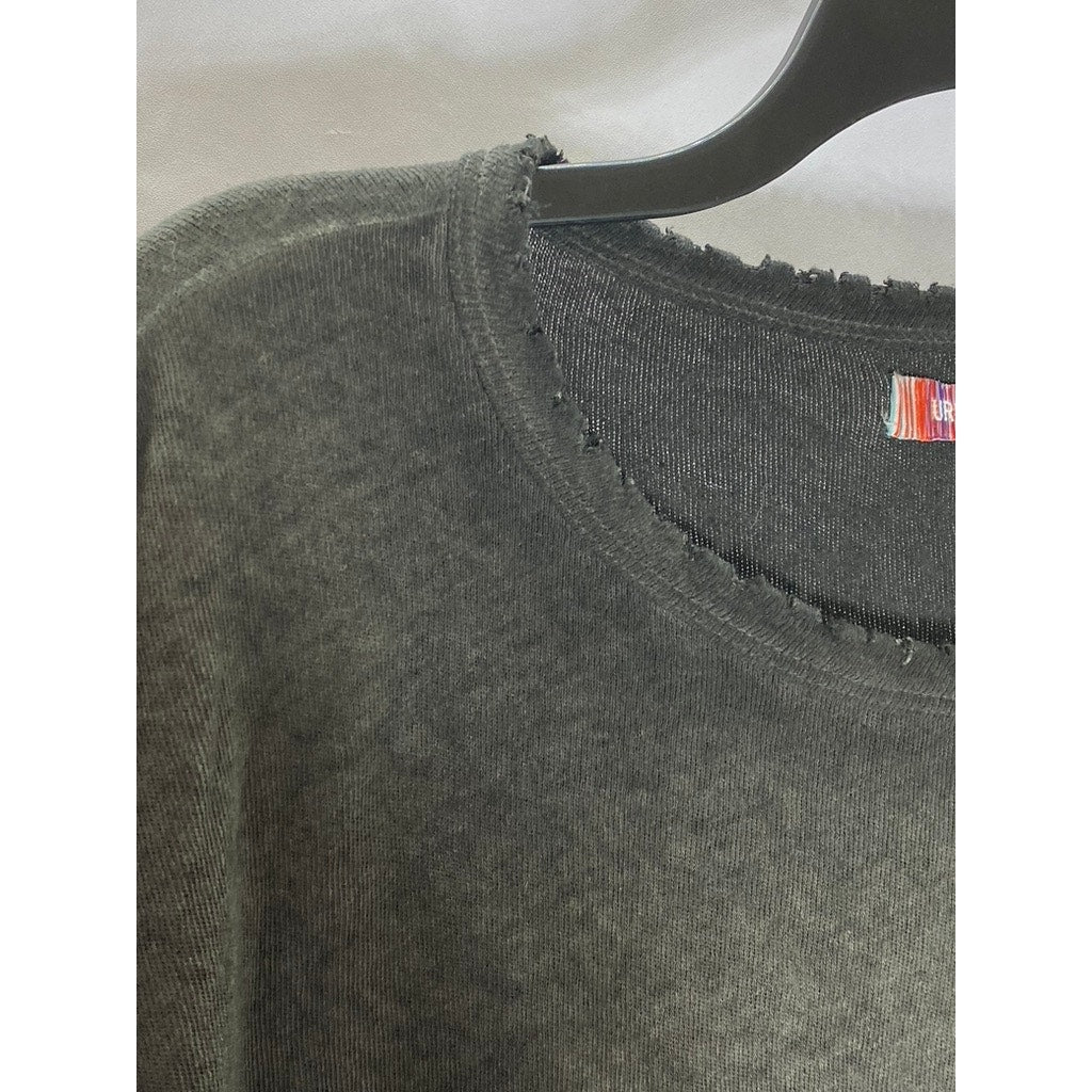 URBAN OUTFITTERS Women's Washed Black Distressed Crewneck Short Sleeve Top SZ L