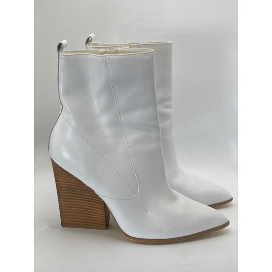 BLEECKER & BOND Women's White Leather Side-Zip Pointed-Toe Ankle Boots SZ 9