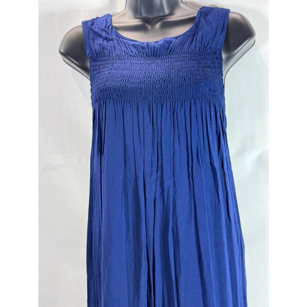 VINEYARD VINES Women's Navy Crewneck Smocked Chest Sleeveless Maxi Dress SZ S