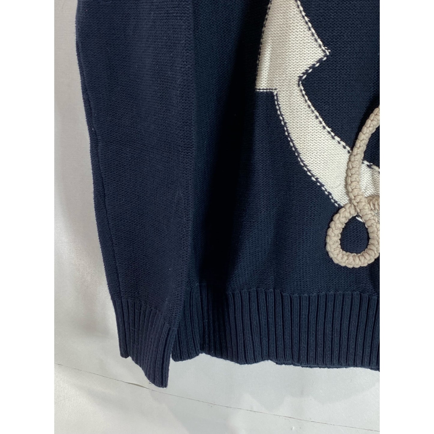 CLUB MONACO Women's Navy Crewneck Knit Anchor Rope Graphic Pullover Sweater SZ M