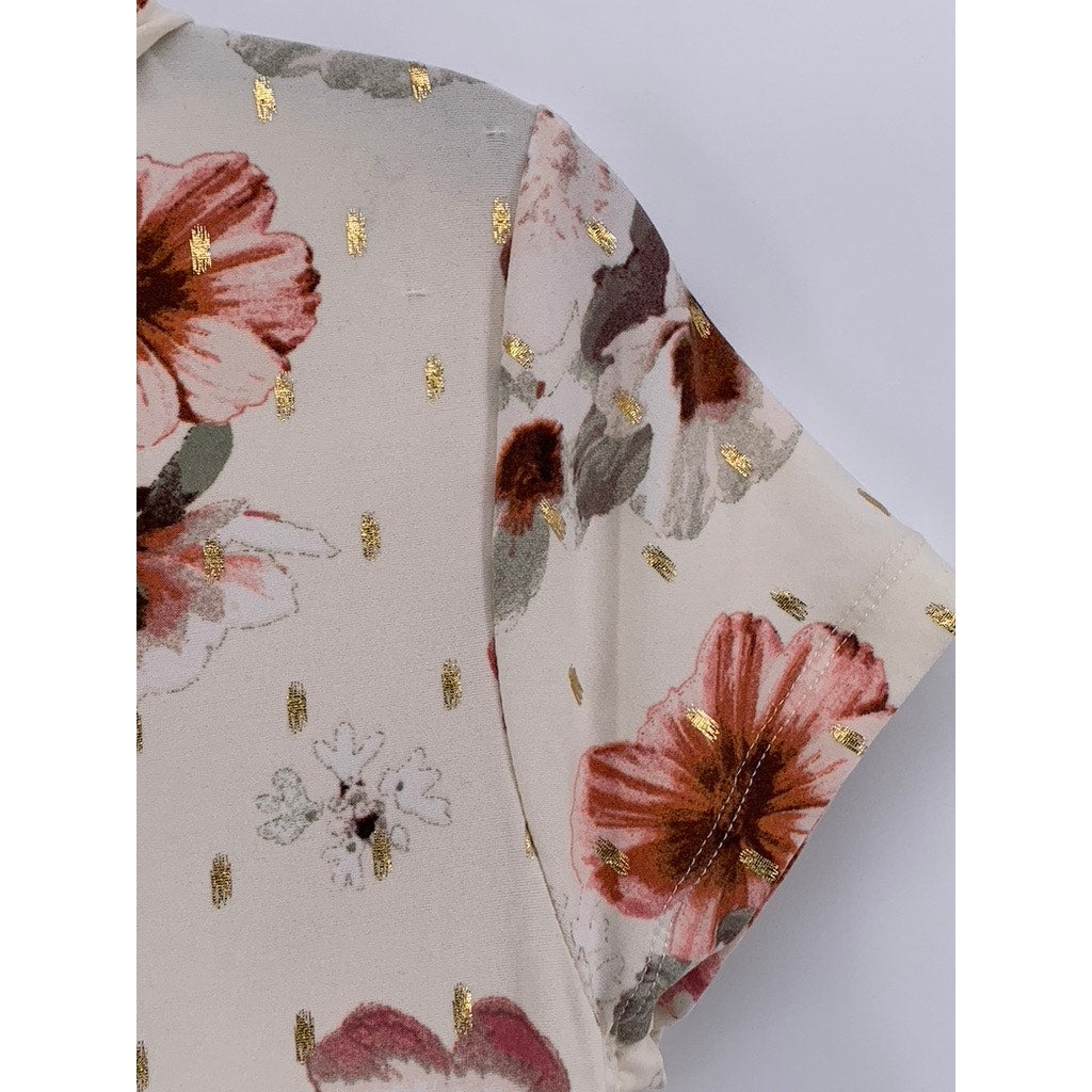 J FOR JUSTIFY Women's Cream Floral V-Neck Short Sleeve Bodycon Dress SZ M