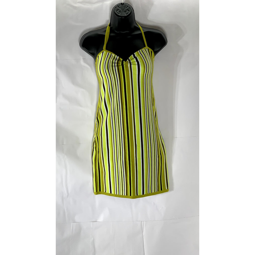 SUNDAY BEST Women's Lime Green Striped Sweetheart Neck Halter Mini Dress SZ M