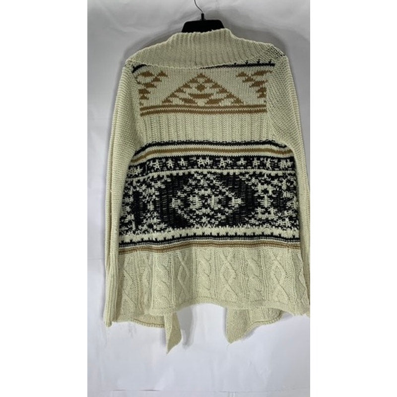 BB DAKOTA Women's Beige Cable Knit Tribal Print Open-Front Cardigan SZ XS