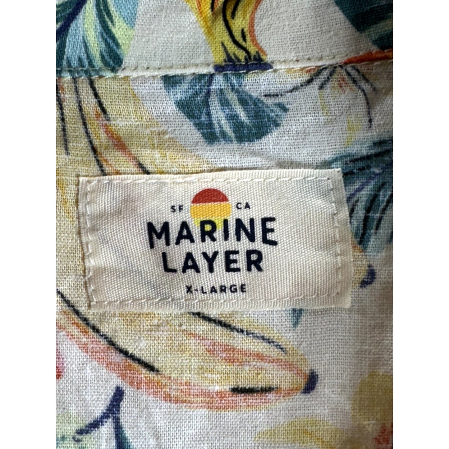 MARINE LAYER Women's Yellow Multi Lucy Resort Fruit Print Crop Camp Shirt SZ XL