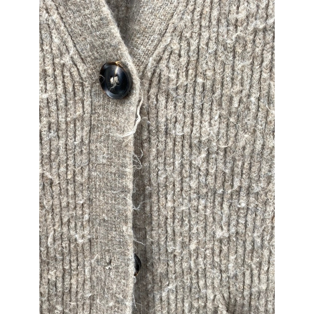 PINCH Women's Tan Rib Knit V-Neck Long Sleeve Button-Up Cuffed Cardigan SZ M/L