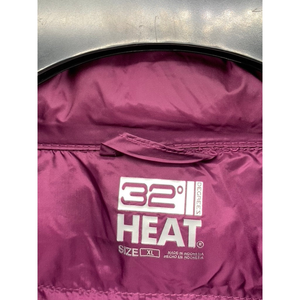 32 DEGREES HEAT Women's Maroon Puffer Zip-Up Vest SZ XL