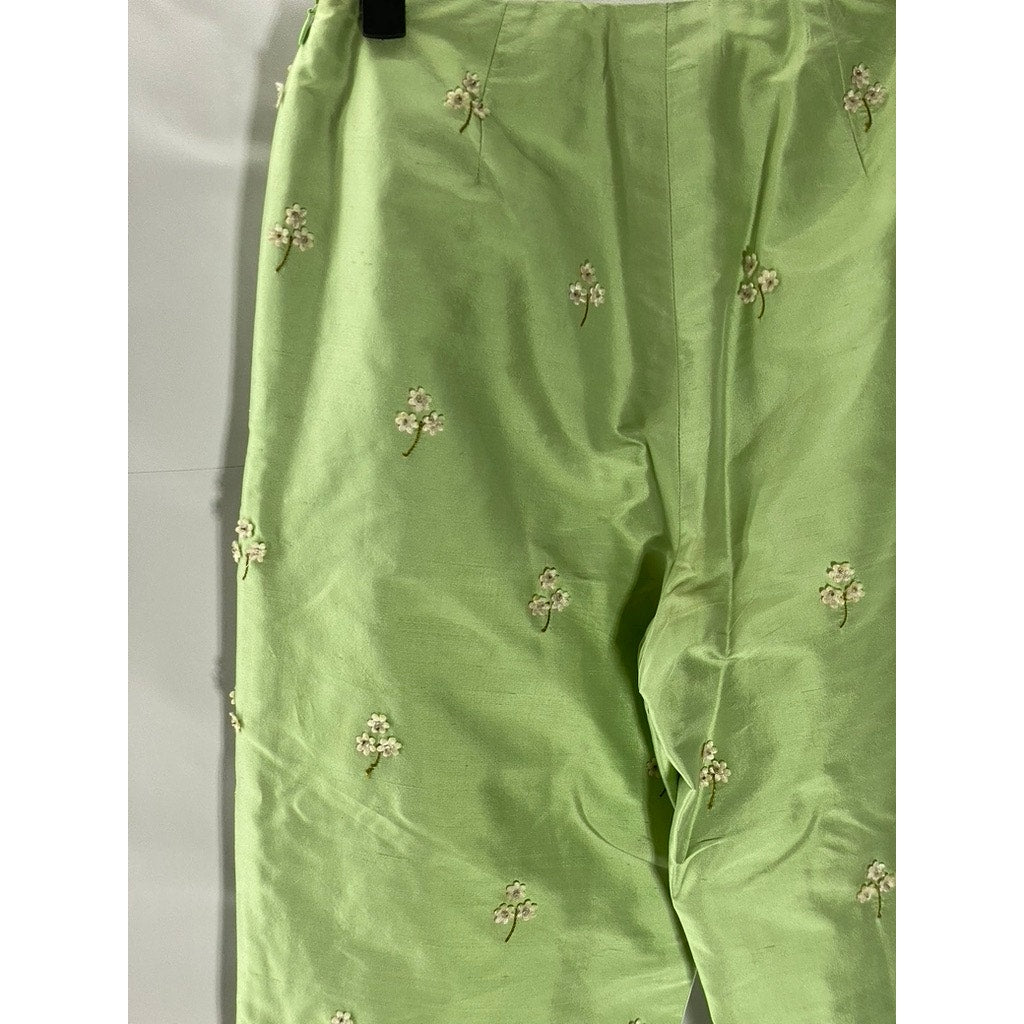 CARLISLE Women's Vintage Green Silk 3D Floral Print Pull-On Pant SZ 0