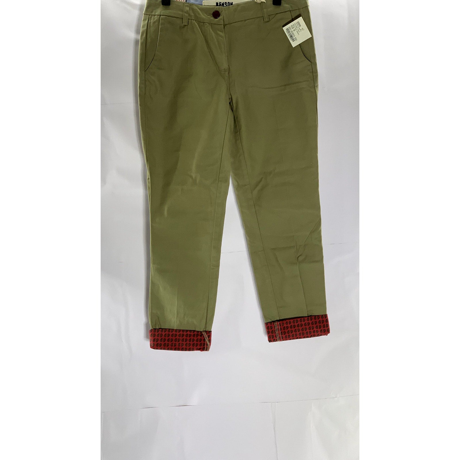 BENSON NYC Men's British Khaki Printed-Cuff Slim-Leg Sateen Pant SZ 25X28