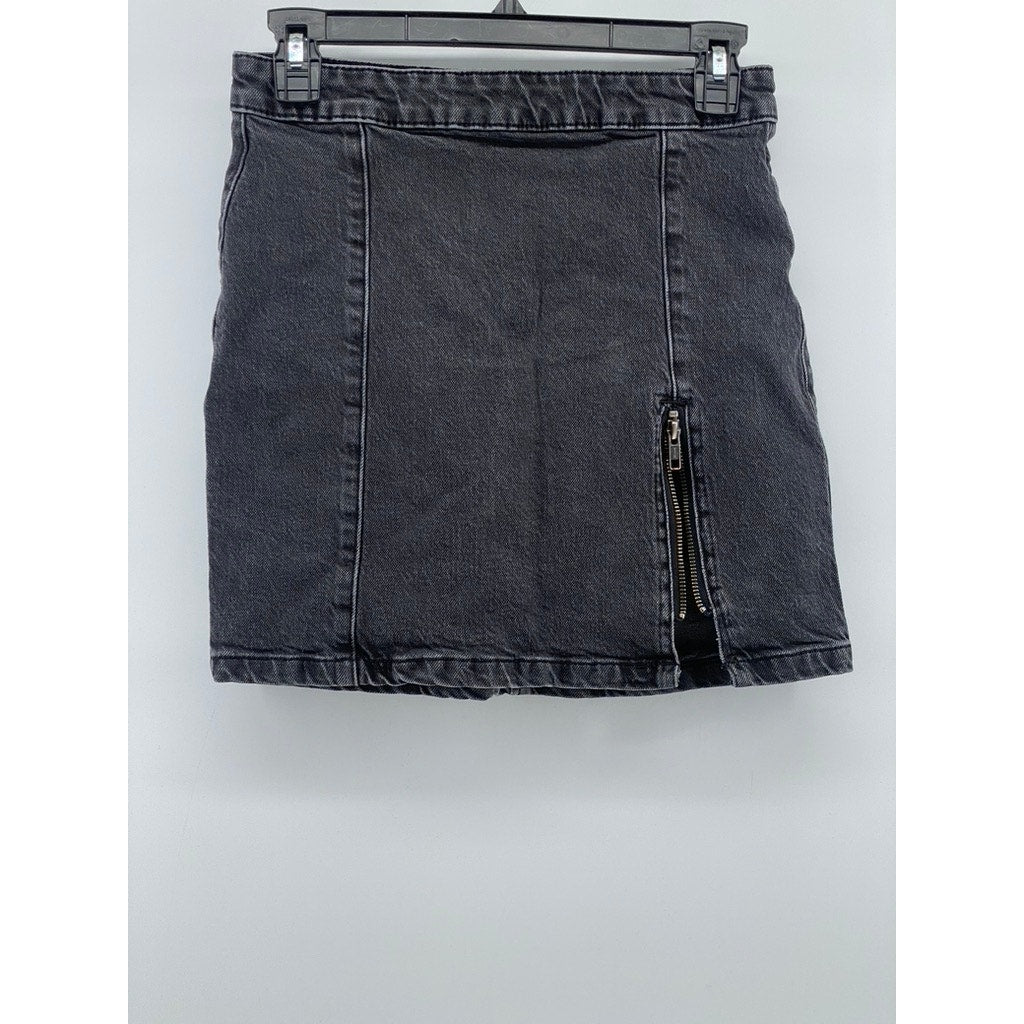 WE THE FREE Women's Washed Black Denim A-Line Zipper-Hem Mini Skirt SZ 4