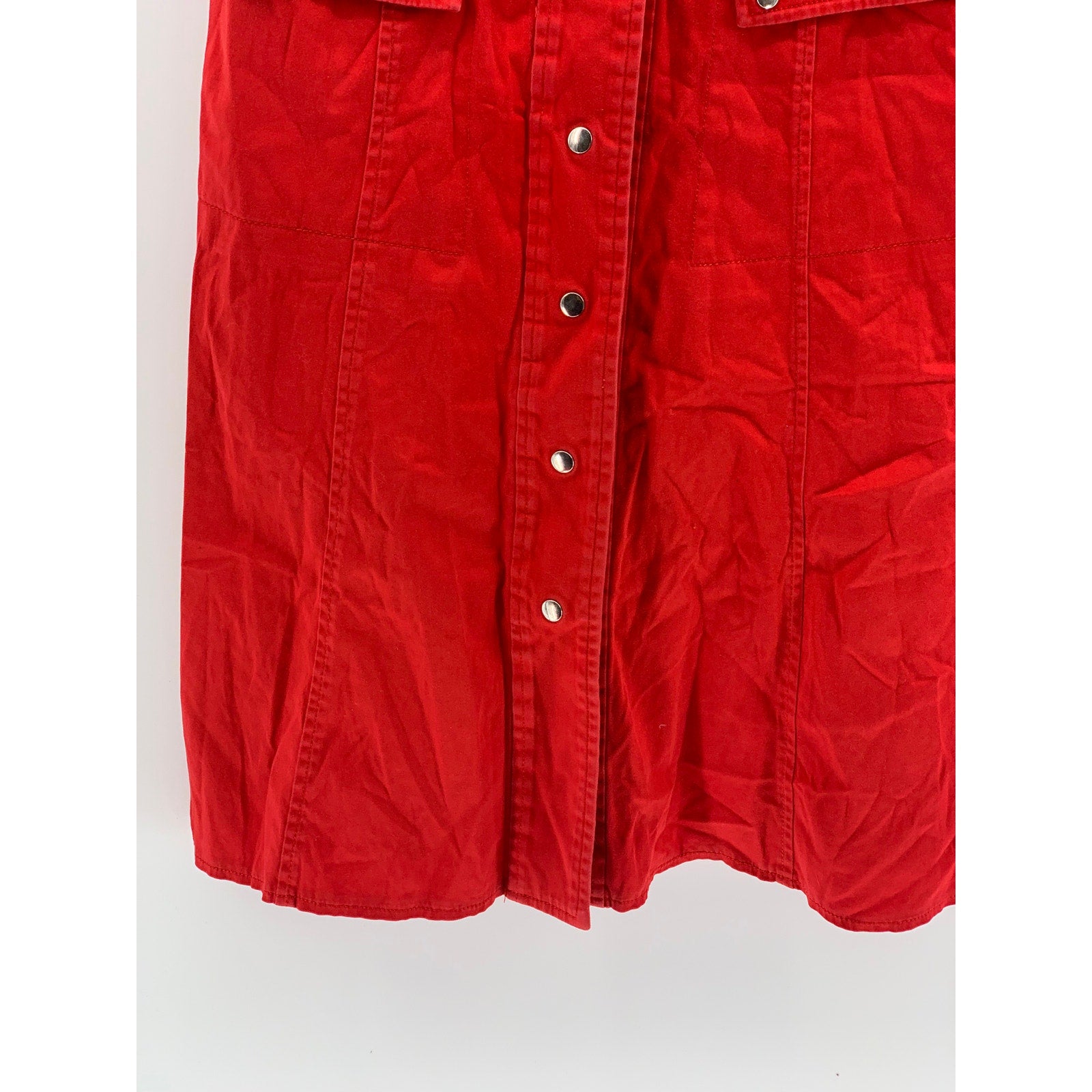 CALVIN KLEIN Women’s Red Denim Button-Up Sleeveless A-Line Midi Dress SZ S