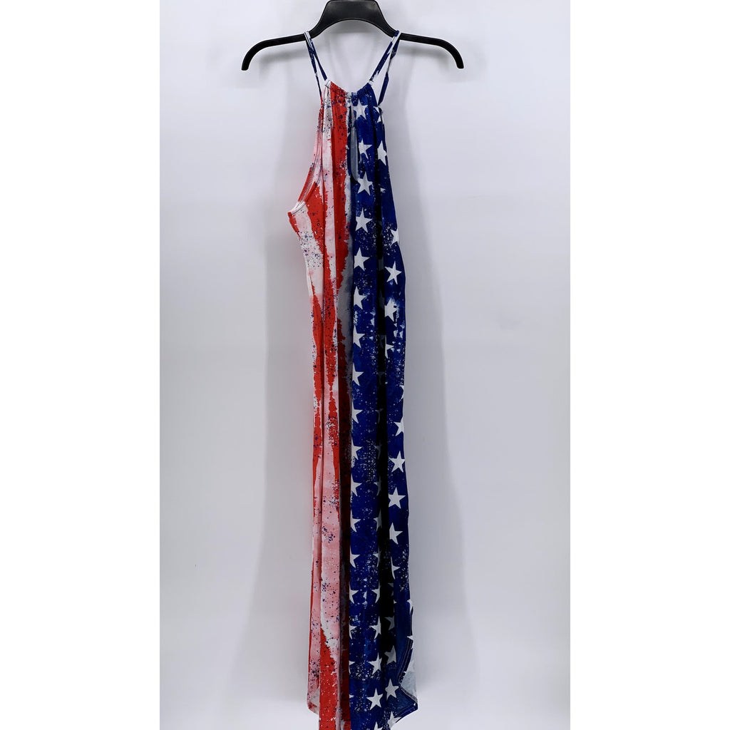 FOR G AND PL Women's American Flag Print Maxi Tank Dress SZ L