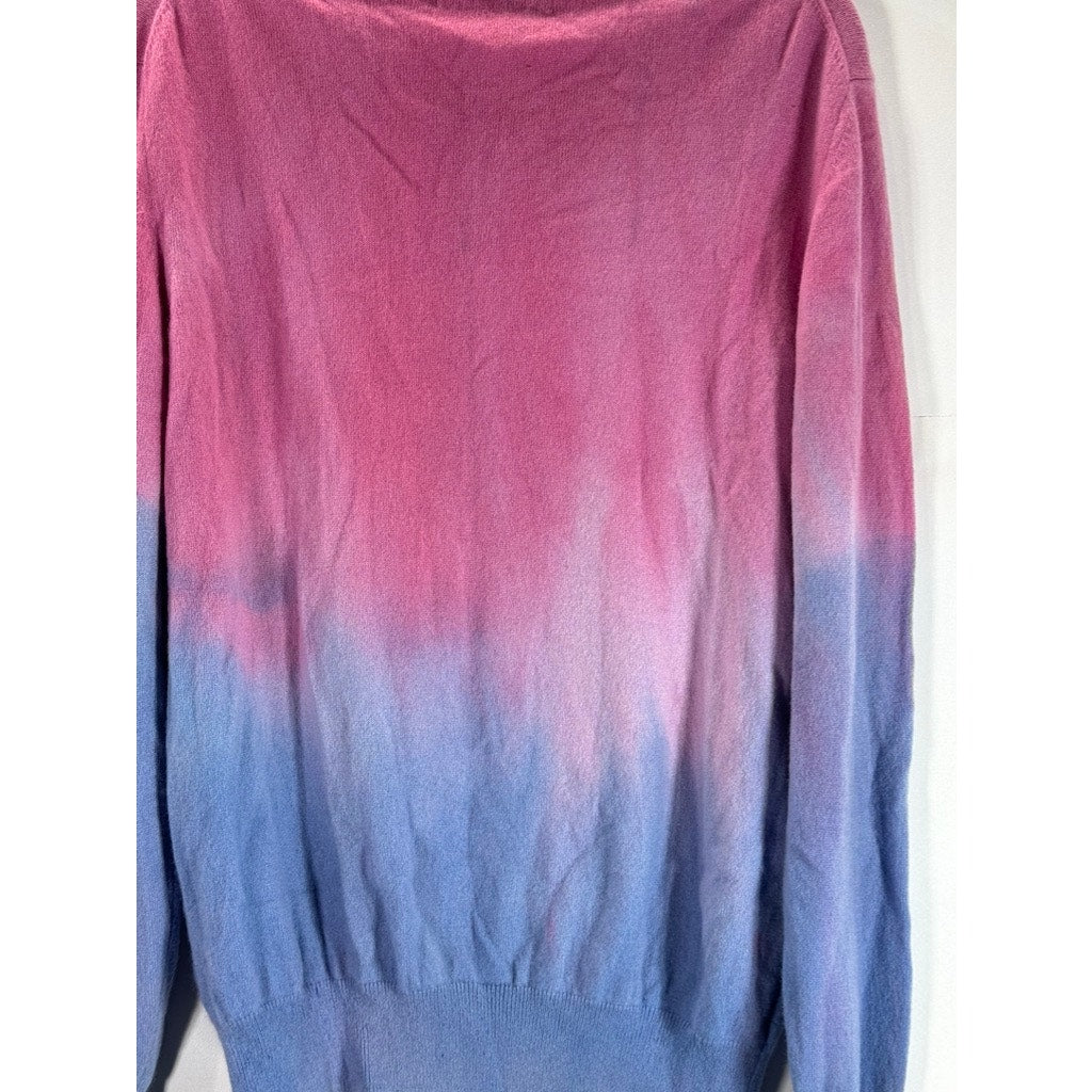 LINGUA FRANCA Women's Blue/Pink Ombre Cashmere Crewneck Pullover Sweater SZ XL