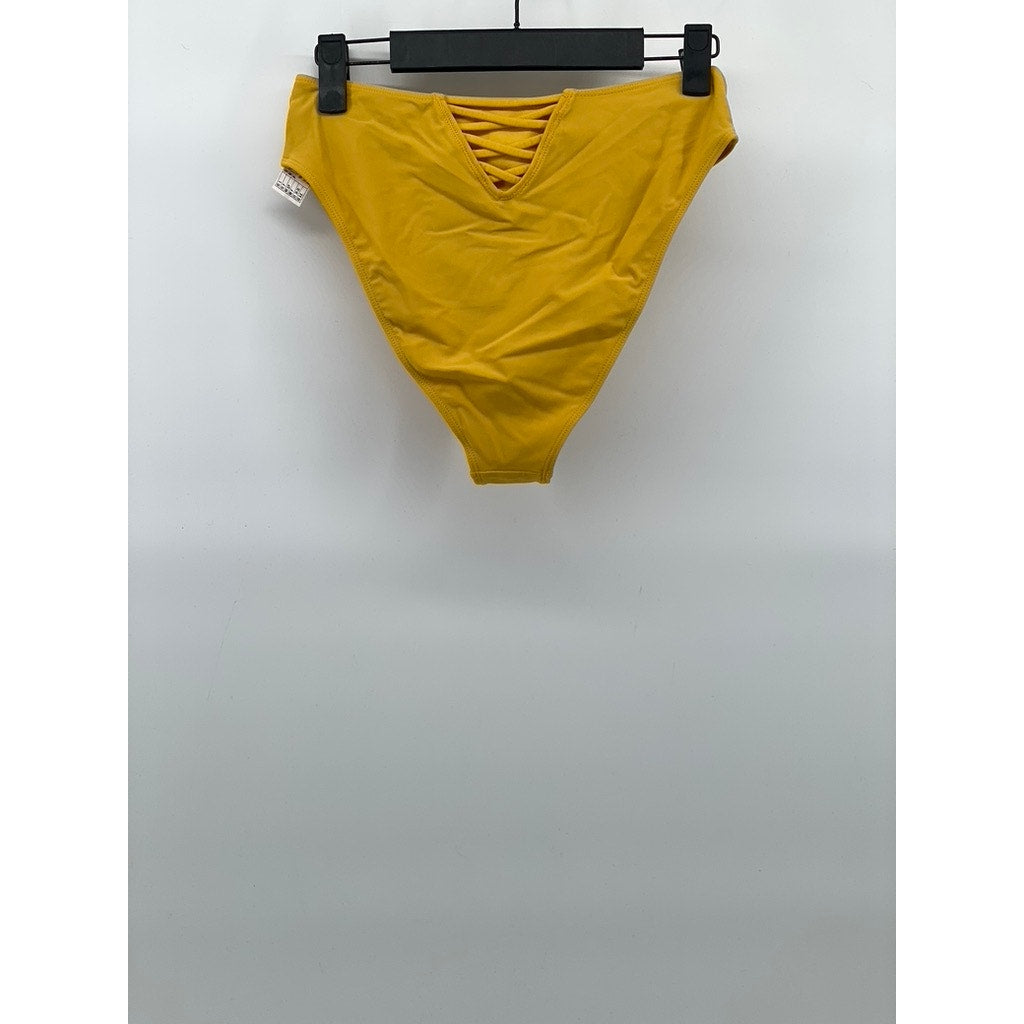 FOREVER 21 Women's Mustard Yellow Strappy Medium Coverage Bikini Bottom SZ S