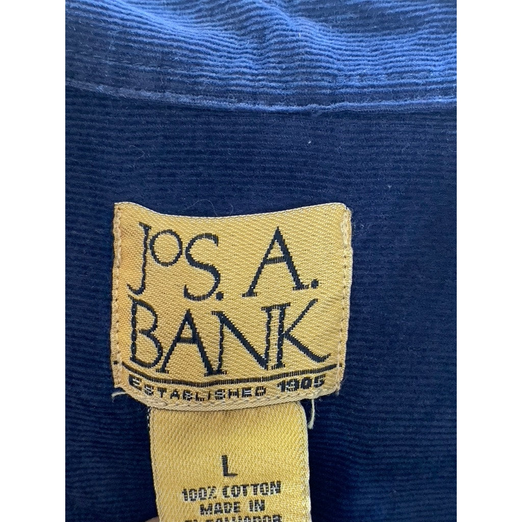 JOS. A BANK Men's Dark Blue Button-Up Regular-Fit Long Sleeve Corduroy Shirt SZL