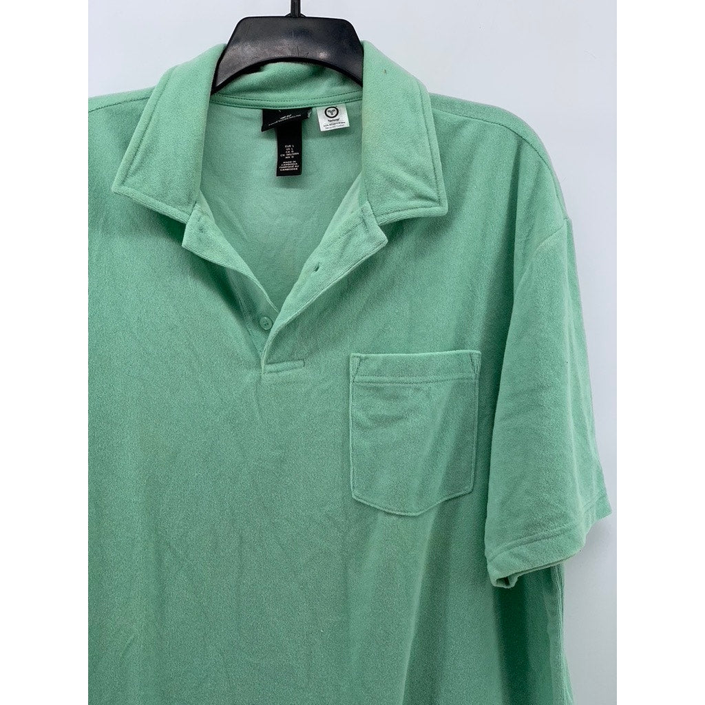 H&M Men's Mint Green Relaxed-Fit Polo Shirt SZ L