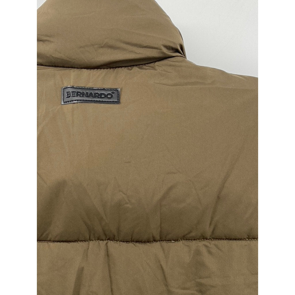 BERNARDO Men's Olive Green Stand Collar Sleeveless Zip-Up Puffer Vest SZ L