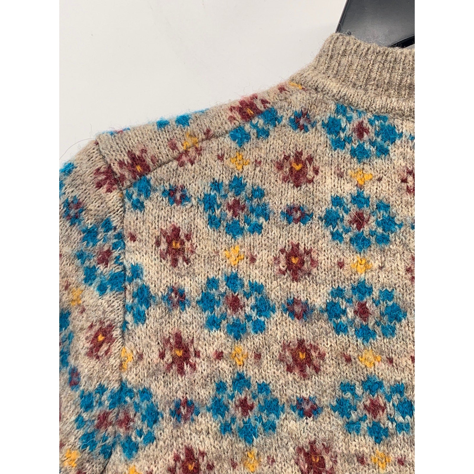 UNIQLO Ines De La Fressange Women's Beige-Blue Jacquard Button-Up Cardigan SZ S