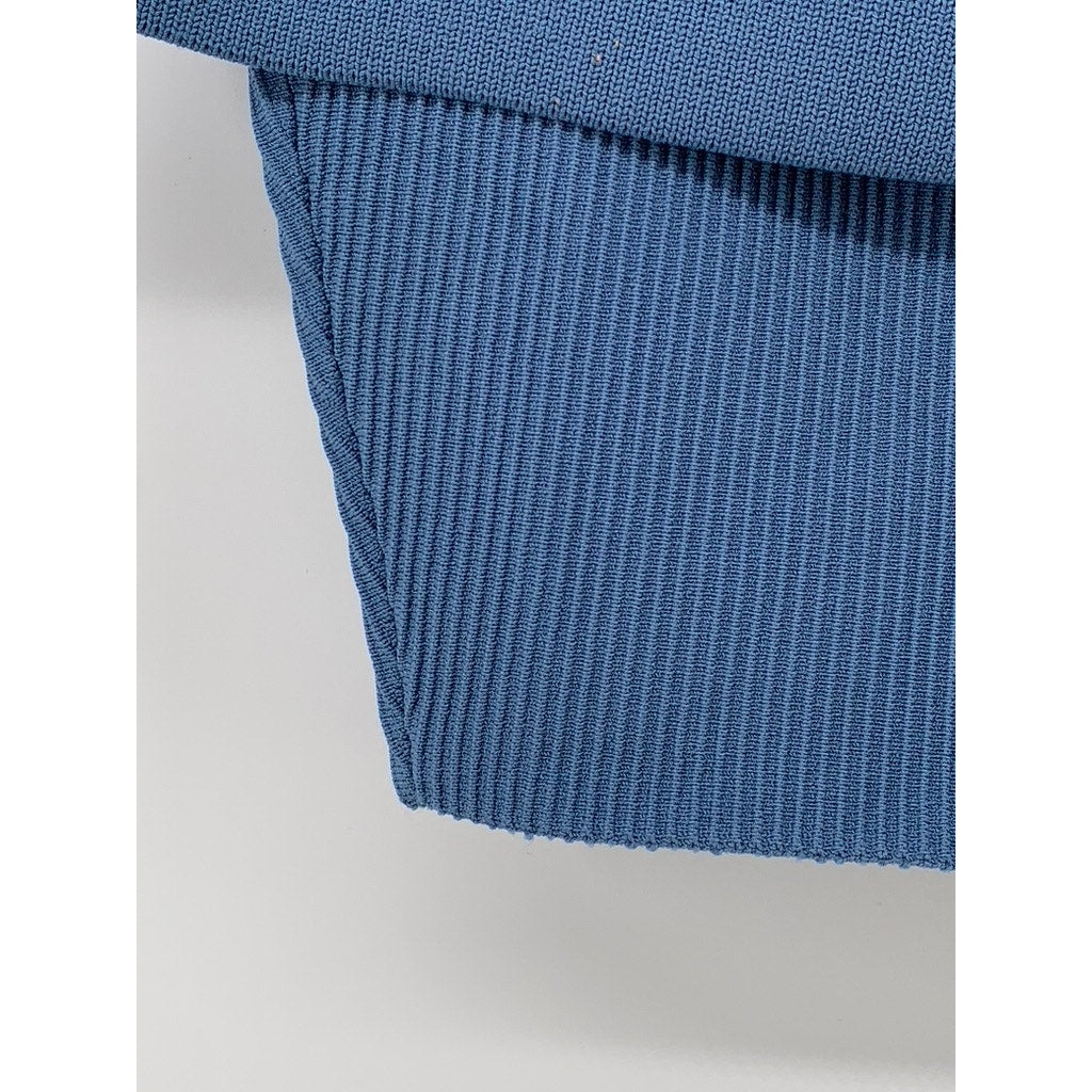 BABATON Women's Dusty Blue Rib Knit Off-The-Shoulder Cropped Sculpt Top SZ S