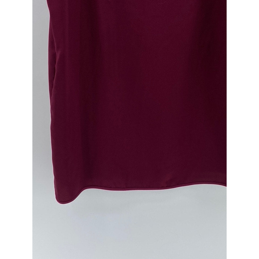 DIANE VON FURSTENBERG Women's Burgundy Split-Neck Kora Short Sleeve Dress SZ S