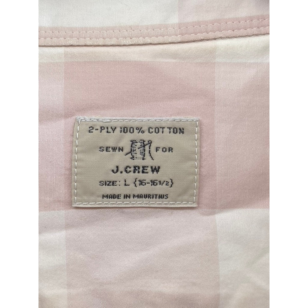 J.CREW Men's White-Pink Vintage Check Cotton Button-Up Long Sleeve Shirt SZ L