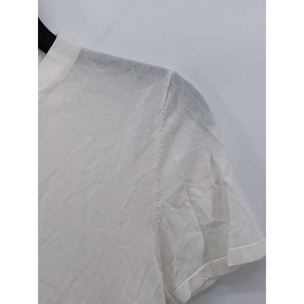 ZARA Women's White Extra Fine Rib Crewneck Short Sleeve Casual Top SZ S