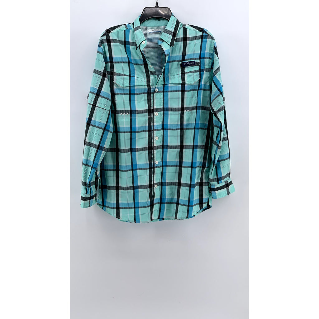 COLUMBIA Men's Blue Plaid PFG Button-Up Long Sleeve Shirt SZ S