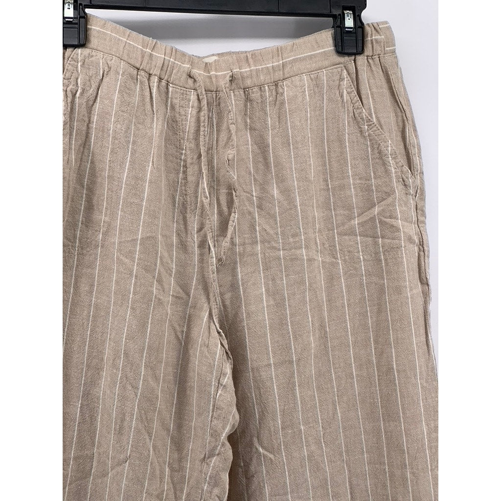LAND' N SEA Women's Beige-White Striped Drawstring Pull-On Pant SZ M