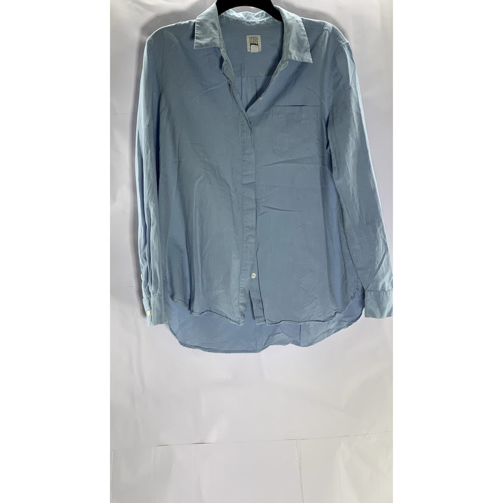 CORELIFE Women's Light Blue Regular-Fit Button-Up Long Sleeve Top SZ L