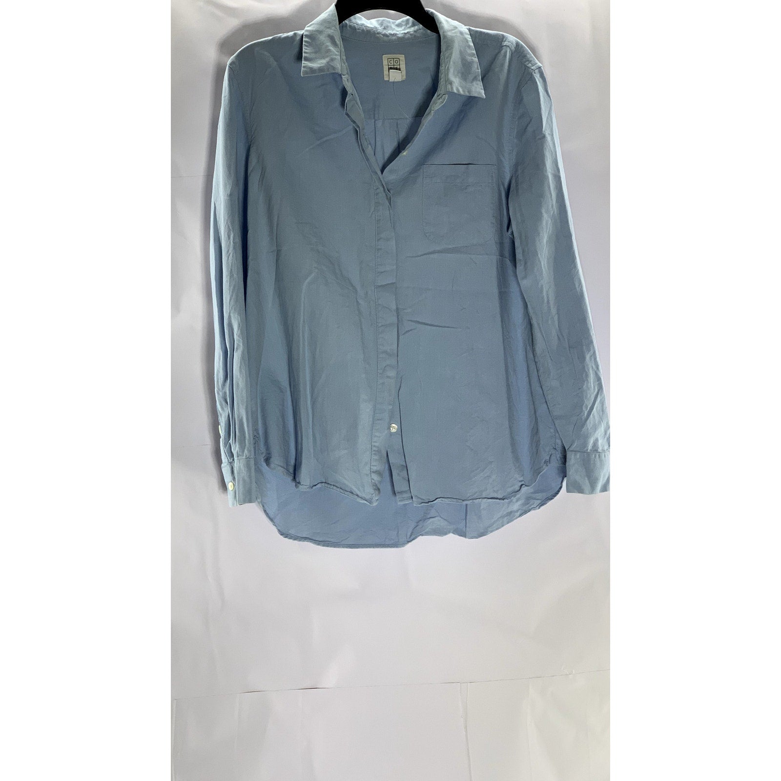 CORELIFE Women's Light Blue Regular-Fit Button-Up Long Sleeve Top SZ L