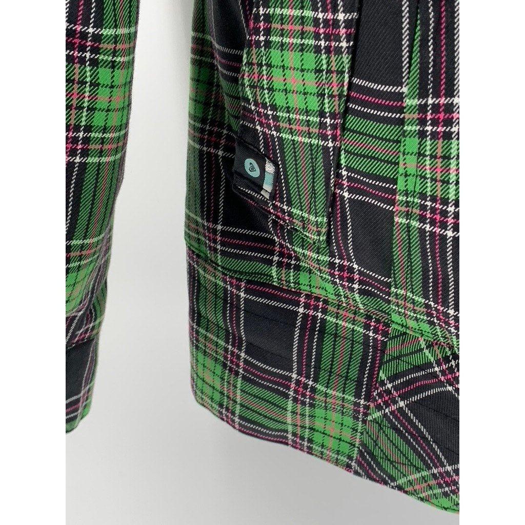 ROXY Women's Green Plaid Limited Edition Zip-Up Hooded Jacket SZ S