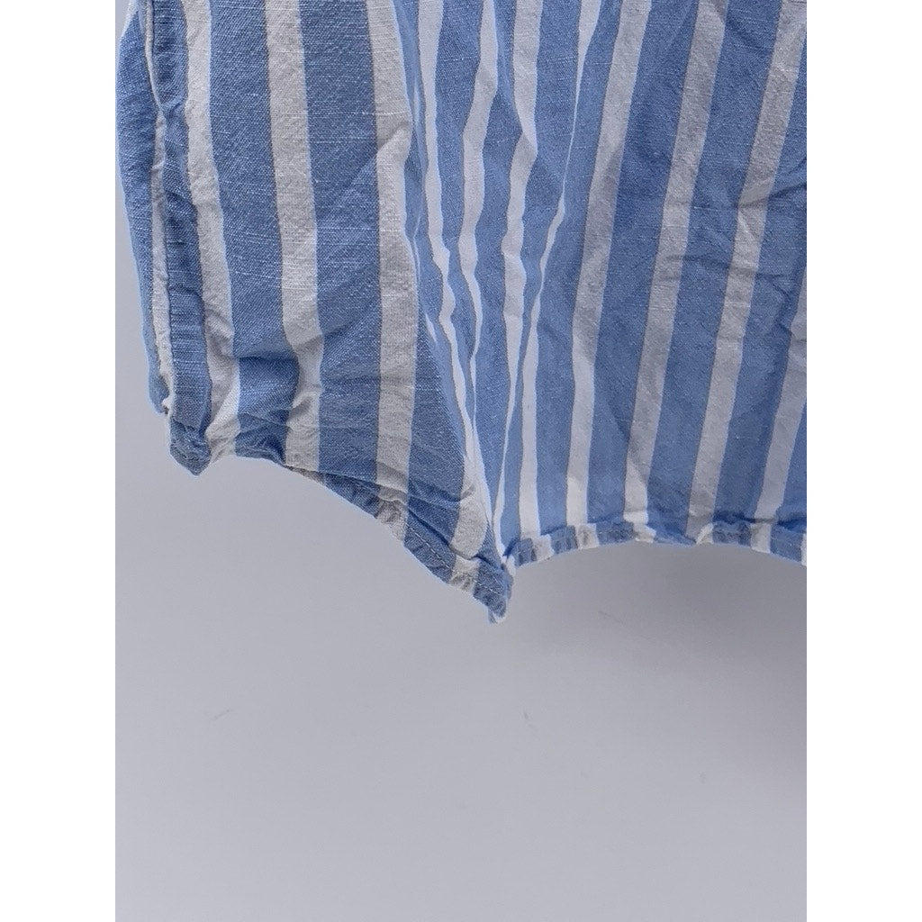 UNIQLO Women's Blue-White Striped Linen-Blend Button-Up Open-Collar Top SZ XL