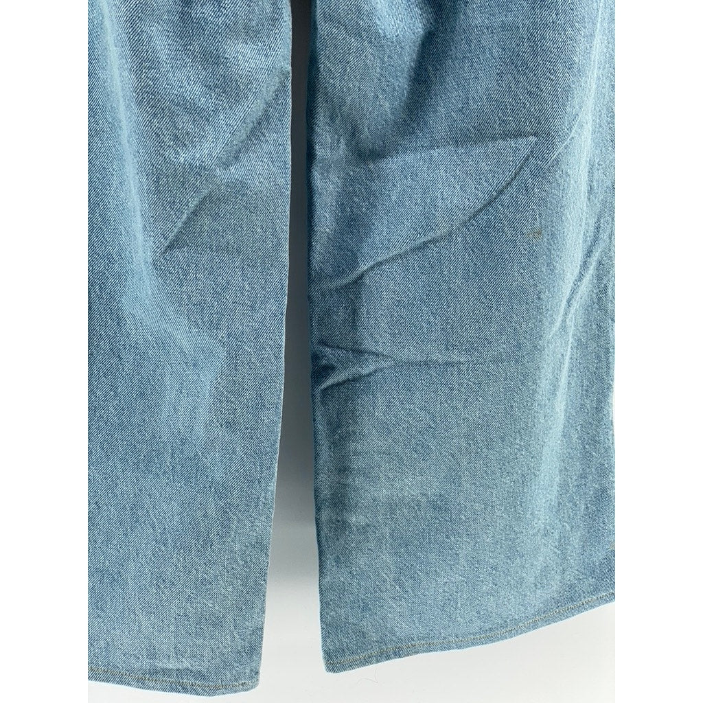 ZARA Women's Light Blue Wash Denim Button-Detail Pleated Relaxed-Fit Jean SZ 4