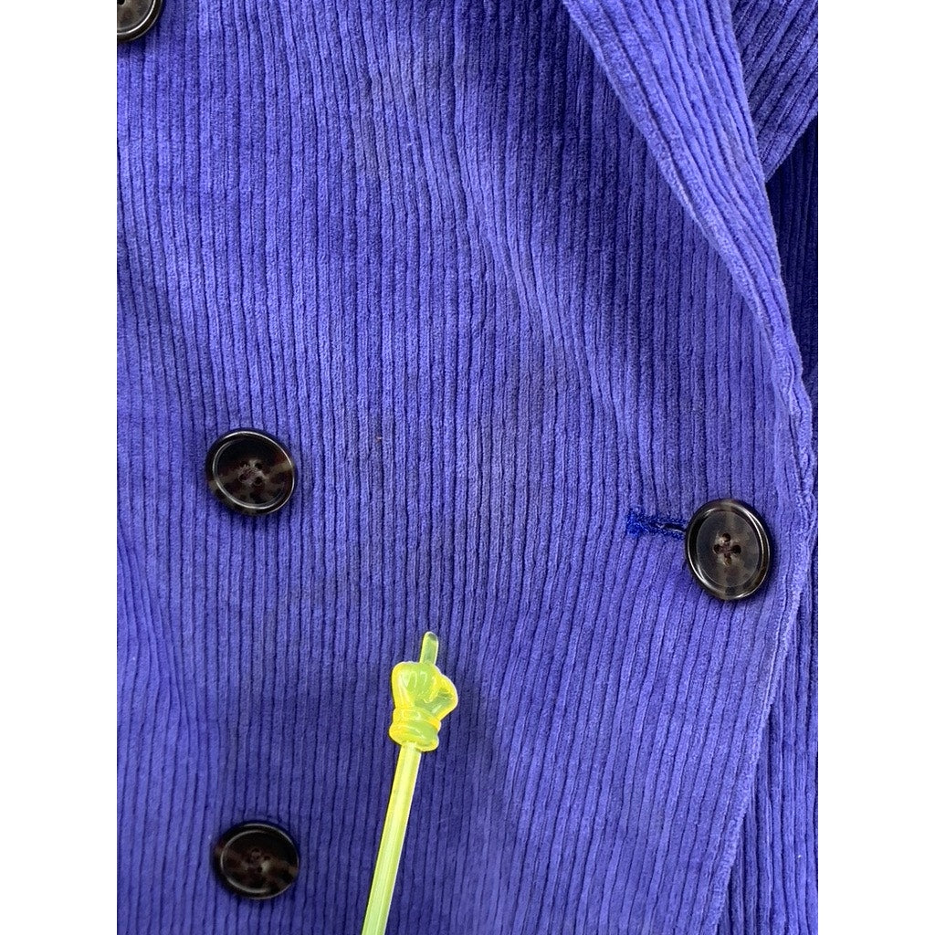 UNBRANDED Women's Purple Corduroy Double Breasted Peak Lapel Blazer SZ L