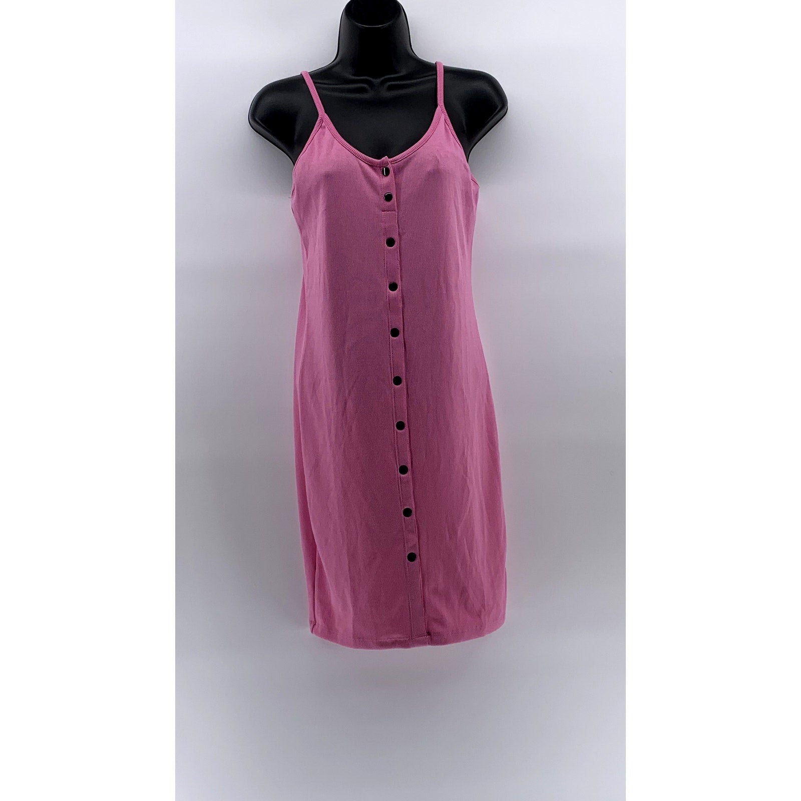 ACTIVE USA Women's Light Pink V-Neck Ribbed Button-Front Mini Dress SZ L