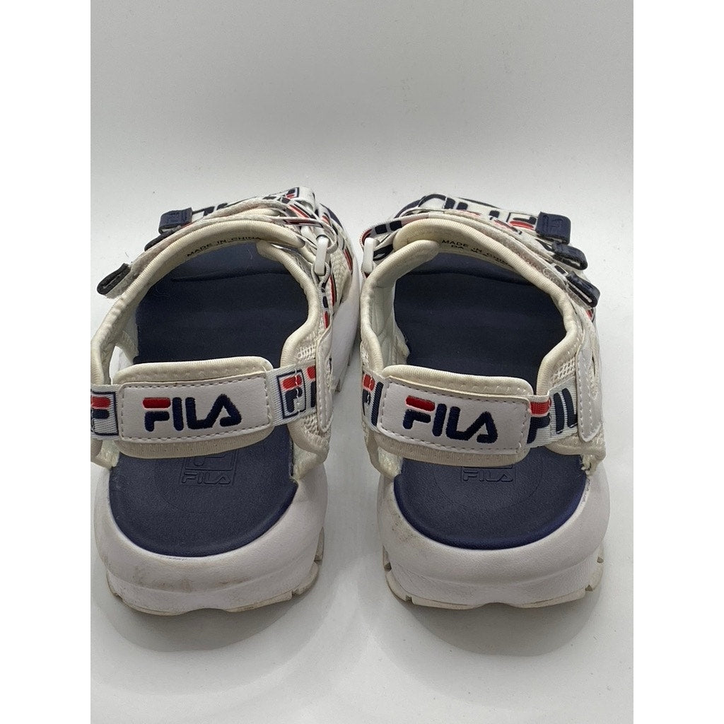 FILA Men's White-Blue Hook & Loop Strappy Chunky Open-Toe Disrupter Sandals SZ 8