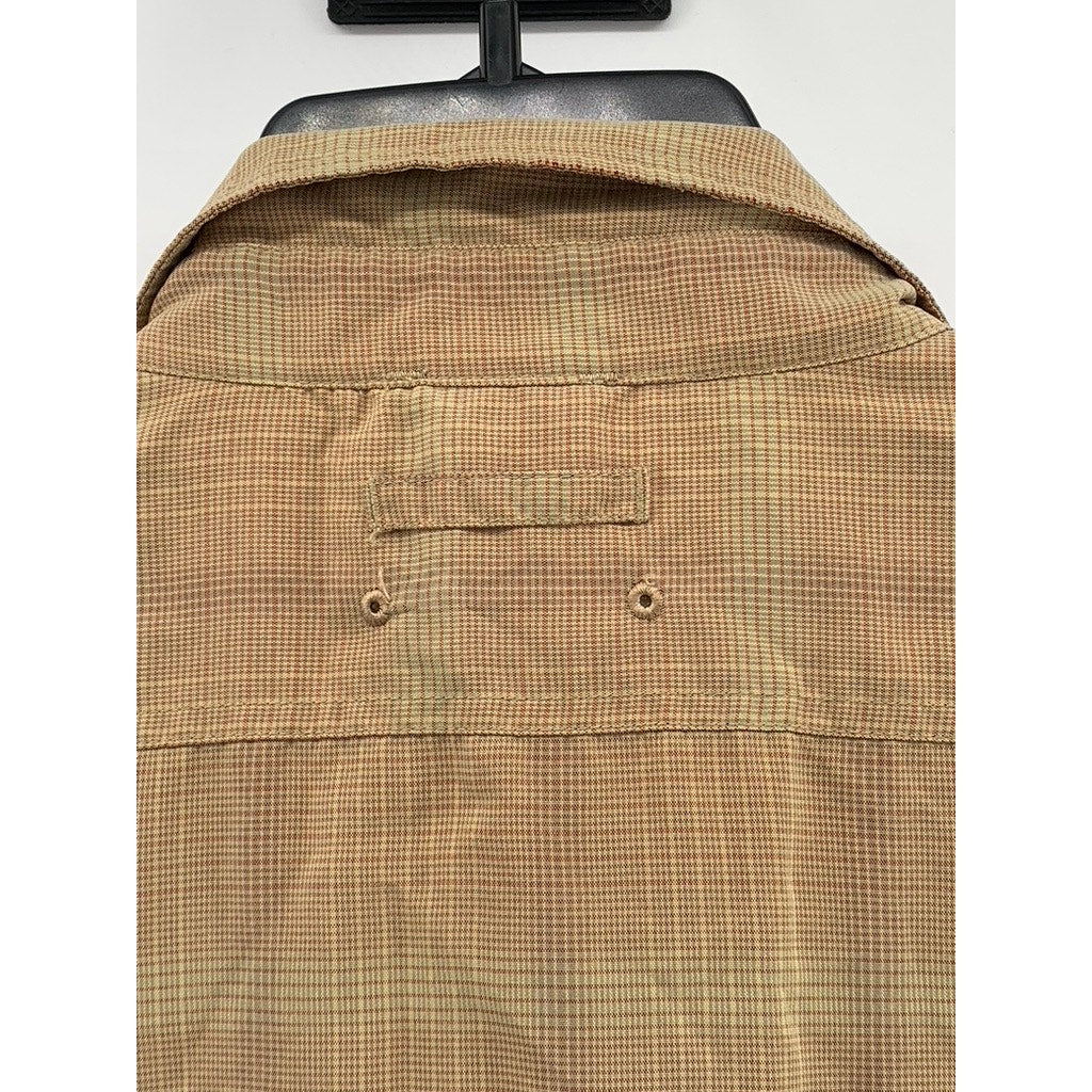 THE NORTH FACE Men's Tan Plaid Button-Up Short Sleeve Regular-Fit Shirt SZ XL