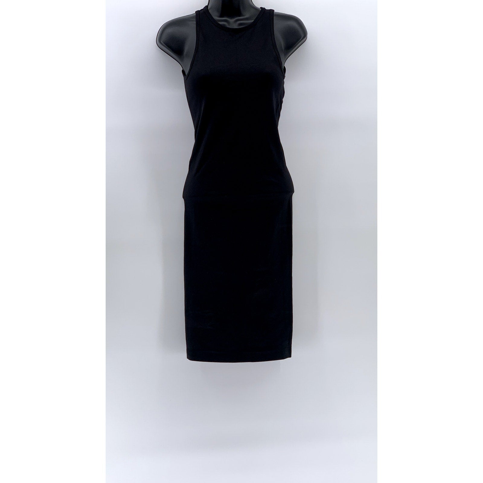 AWND Women's Black Crewneck Rib Cutout Sleeveless Bodycon Midi Dress SZ S