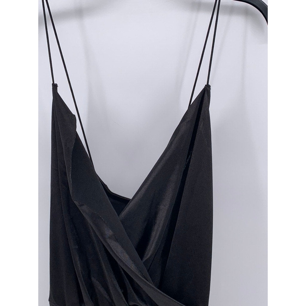 FASHION NOVA Women's Black Satin Faux-Wrap Mini Dress SZ 1XL