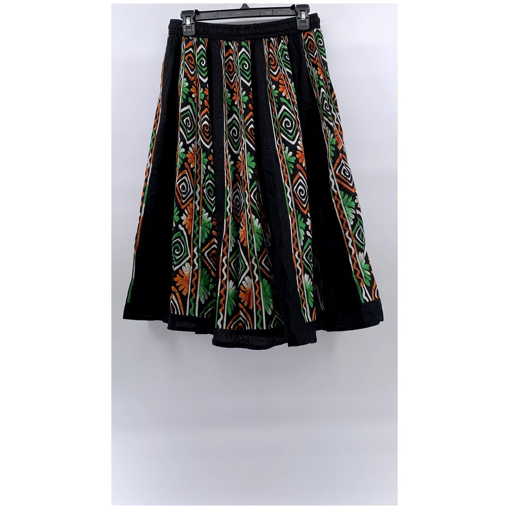 BELMA Women's Vintage Black-Multi Printed A-Line Drawstring Midi Skirt SZ S
