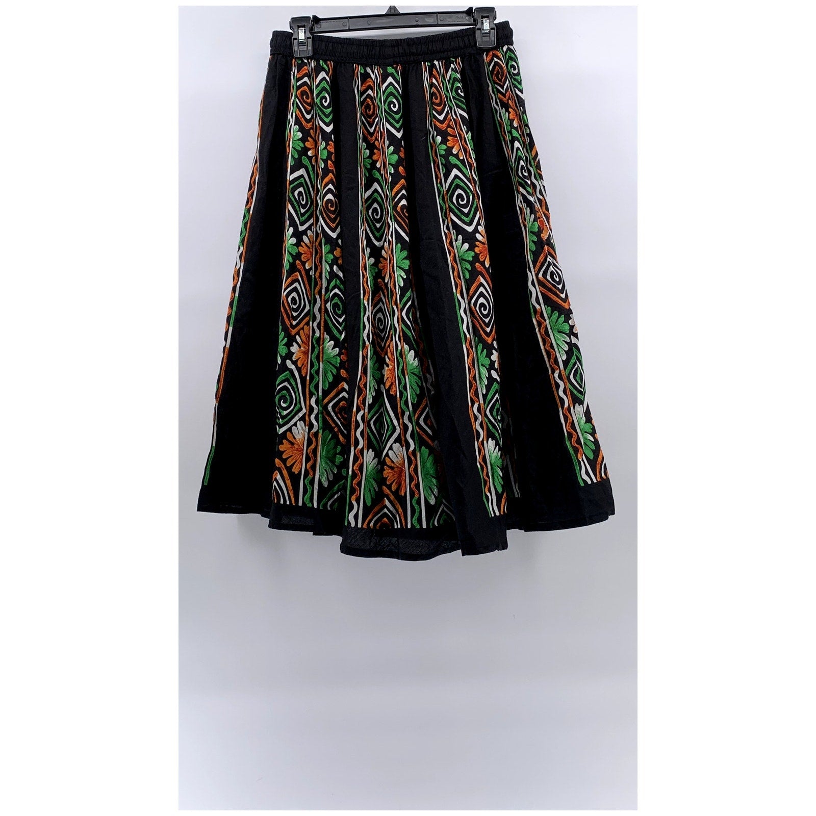 BELMA Women's Vintage Black-Multi Printed A-Line Drawstring Midi Skirt SZ S