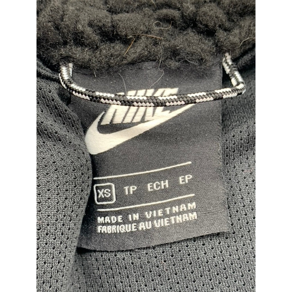 NIKE Men's Vintage Black Sherpa Embroidered Patch Half-Zip Jacket SZ XS