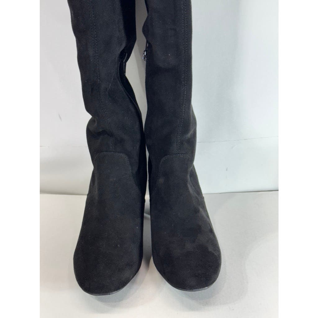 MIA Women's Black Stretch Faux Suede Beleza Tall Over-The-Knee Heeled Boots SZ 9