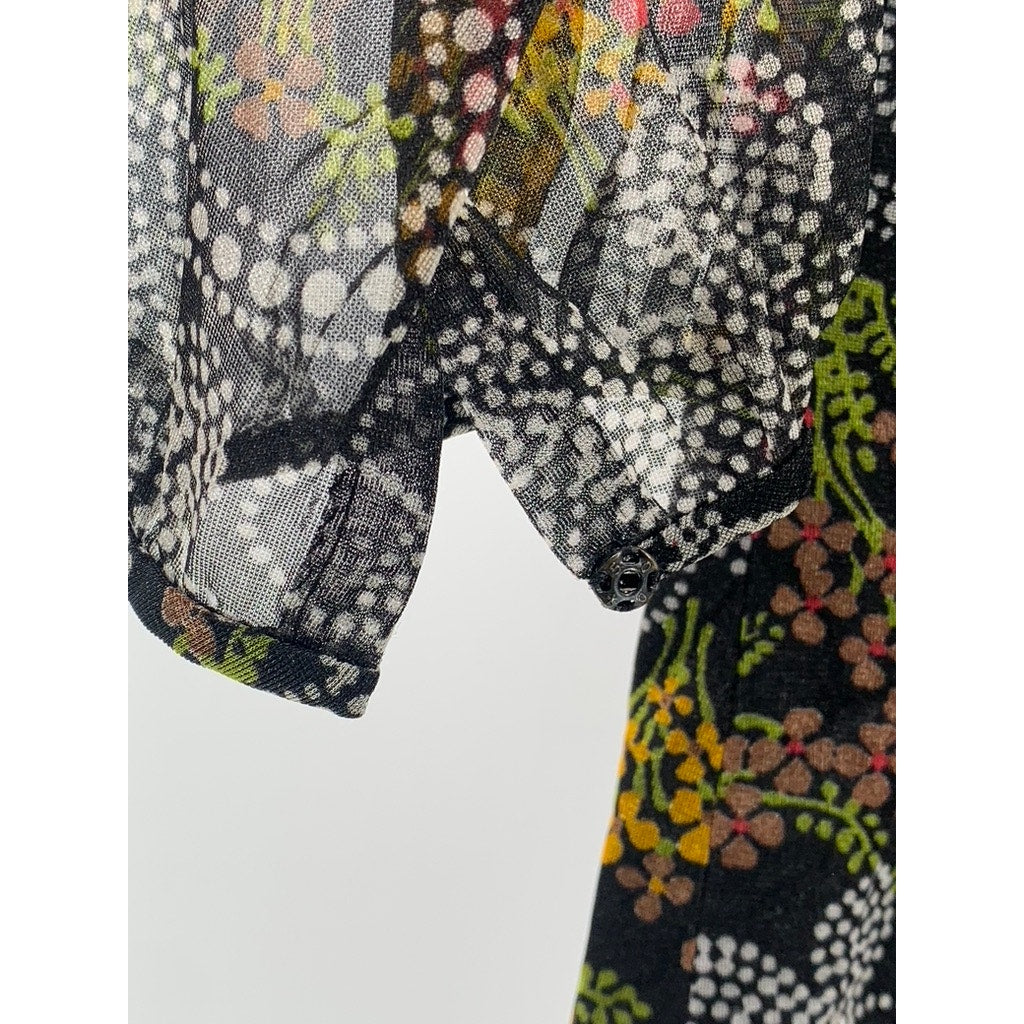 UNBRANDED Black Floral Sheer Long Sleeve A-Line Crewneck Mini Dress SZ S