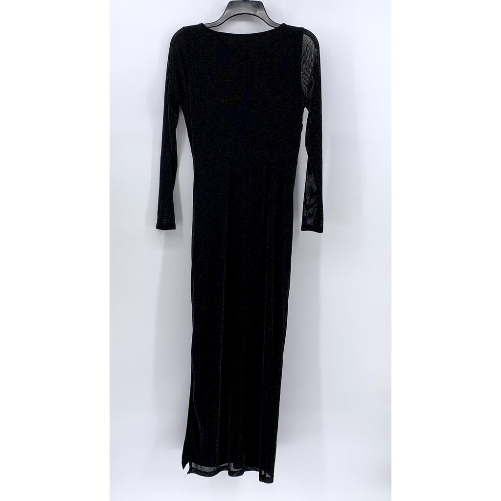 CANDALITE Women's Black Metallic Mesh Long Sleeve Cutout Maxi Dress SZ S