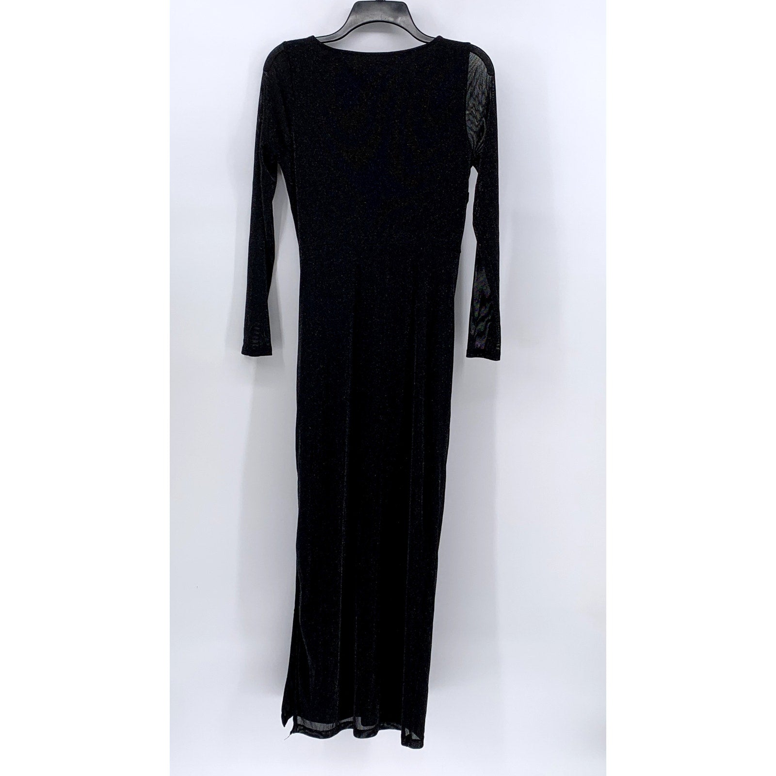CANDALITE Women's Black Metallic Mesh Long Sleeve Cutout Maxi Dress SZ S