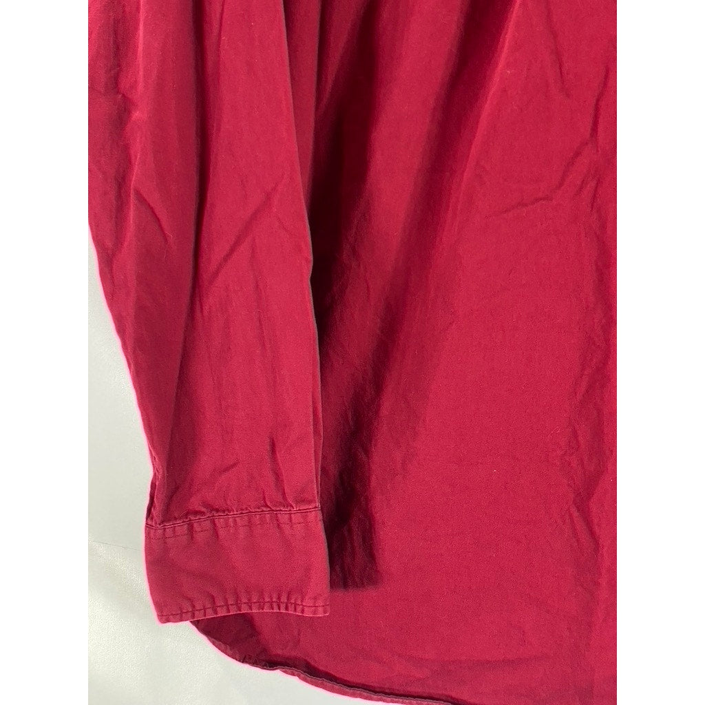 EDDIE BAUER Men's Red Cotton Regular-Fit Button-Up Long Sleeve Shirt SZ L