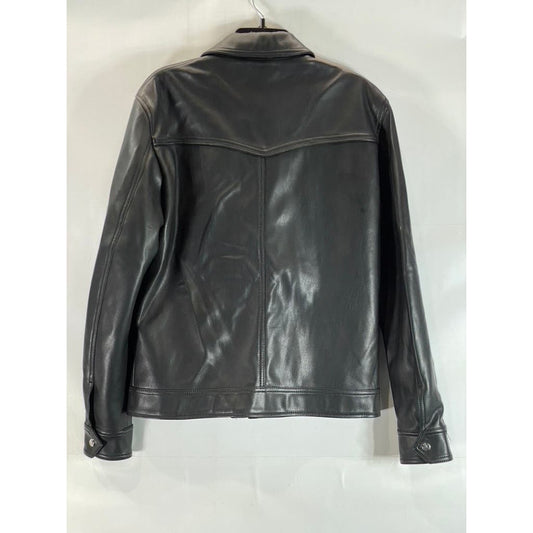 ZARA Men's Solid Black Faux-Leather Zip-Up Jacket SZ M