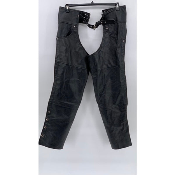 ALPHA CYCLE GEAR Men's Black Leather Vintage Motorcycle Chaps SZ 34