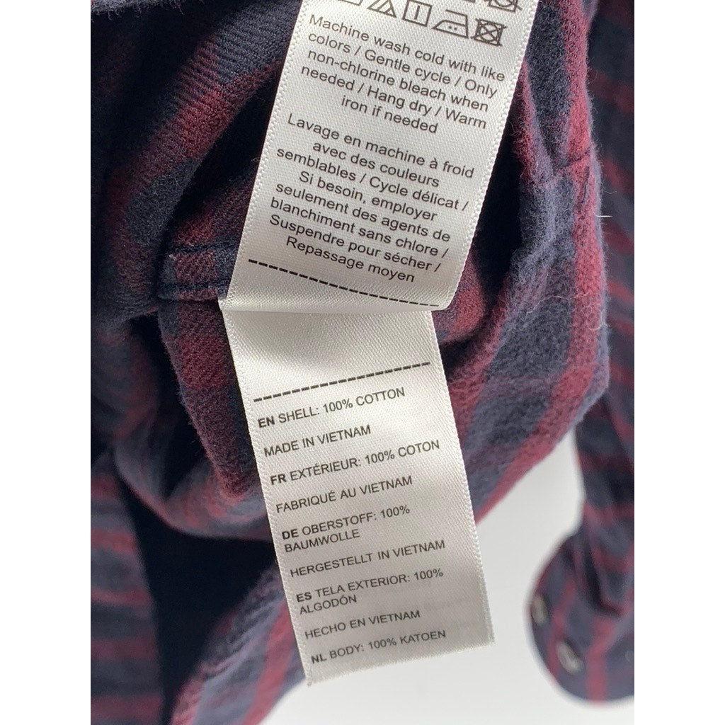 UNTUCKIT Men's Navy-Red Check Button-Up Long Sleeve Flannel Rully Shirt SZ M